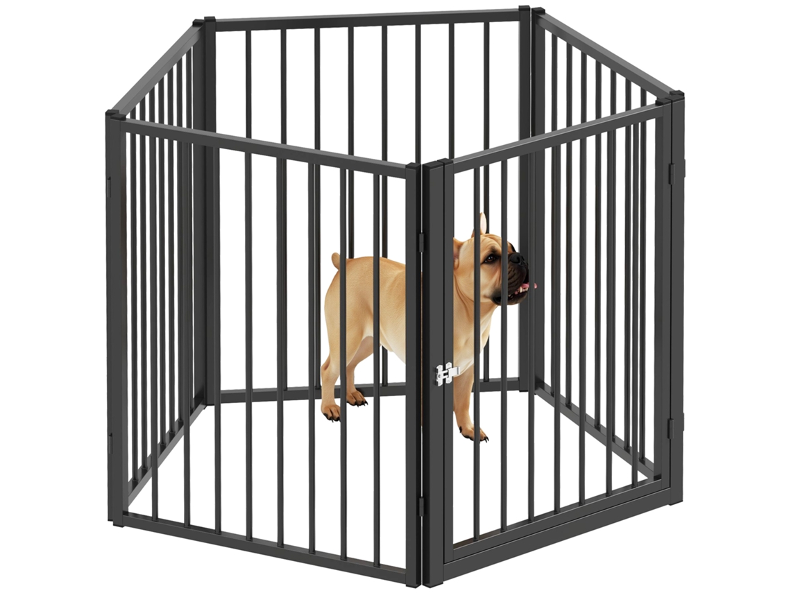 Cercadinho de filhotes com 5 placas de malha, porta dobrável, para cães pequenos e médios, preto | S/MARCA