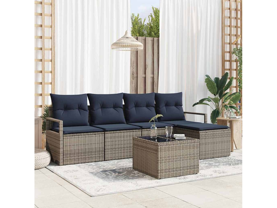 Vidaxl Conjunto de Sofás com Almofada 6 Pcs Cinzeto Vime Pe