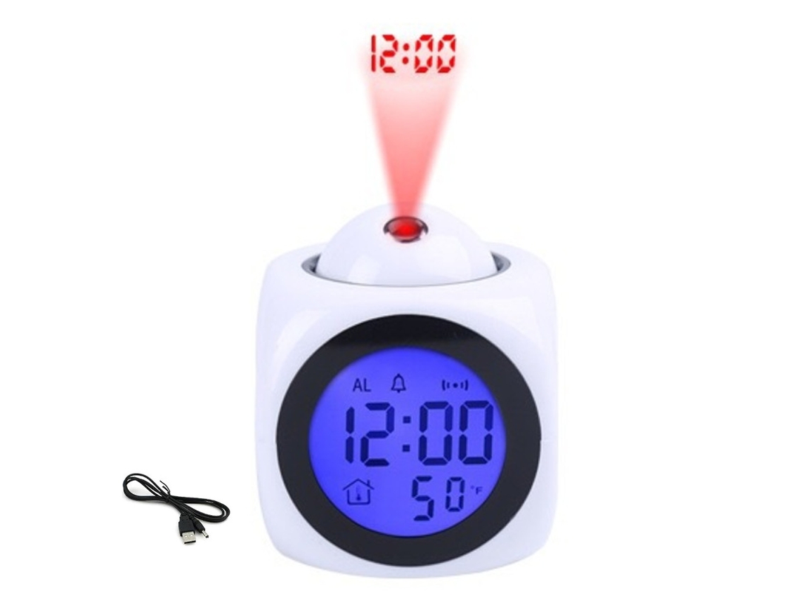 Relógio Projetor Para Quartos, Exibição Dupla De Hora E Temperatura, Campainha Com Voz