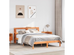 Estrutura Cama C/ Cabeceira 140x190cm Pinho Maciço Castanho-mel