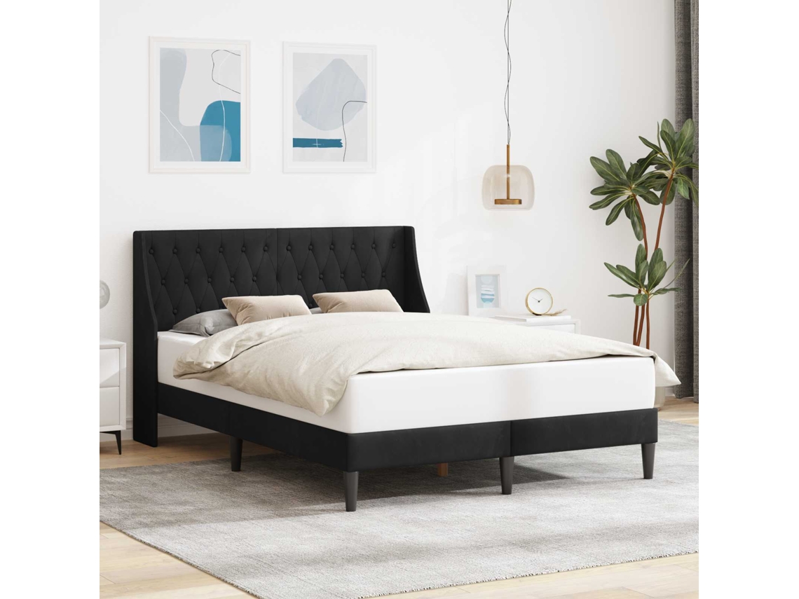 Vidaxl Estrutura Da Cama Com Cabeceira Preto 160 X 200 Cm Veludo