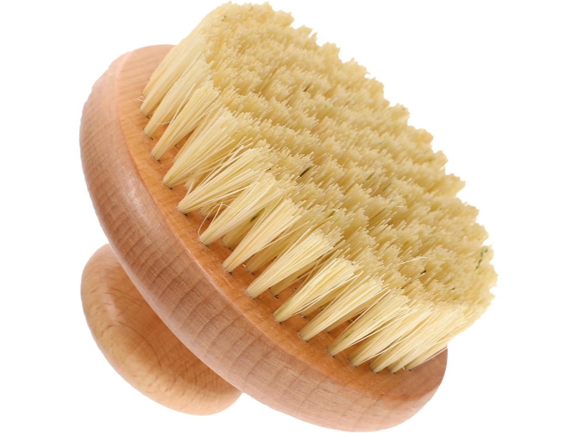 Escova Esfoliante Corporal Beavorty Com Cabo Curto, Escova De Limpeza Facial Em Madeira Natural Para Massagem E
