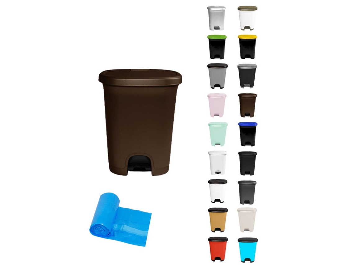 Cubo Basura Plástico Moderno | Apertura Con Pedal | Cubo Reciclar Marrón - Marrón 27 Litros + Bolsas