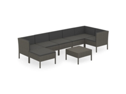 Maison Exclusive - 8 Pcs Conjunto Lounge De Jardim C/ Almofadões Vime Pe Cinzento