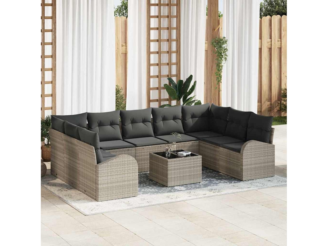Vidaxl Conjunto De Sofá De Jardim 10 Unid. Cinzento-claro Vime Pe