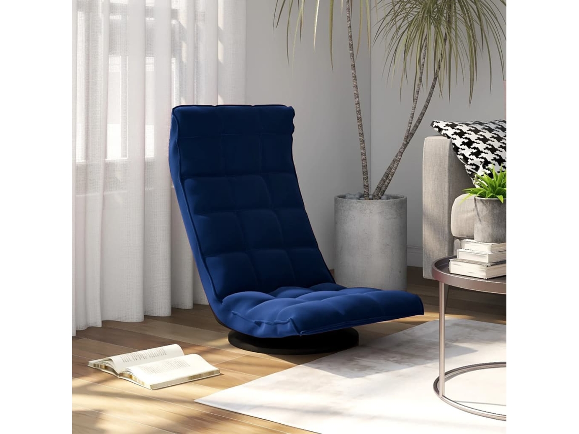 Vidaxl Cadeira De Piso Giratória Veludo Azul