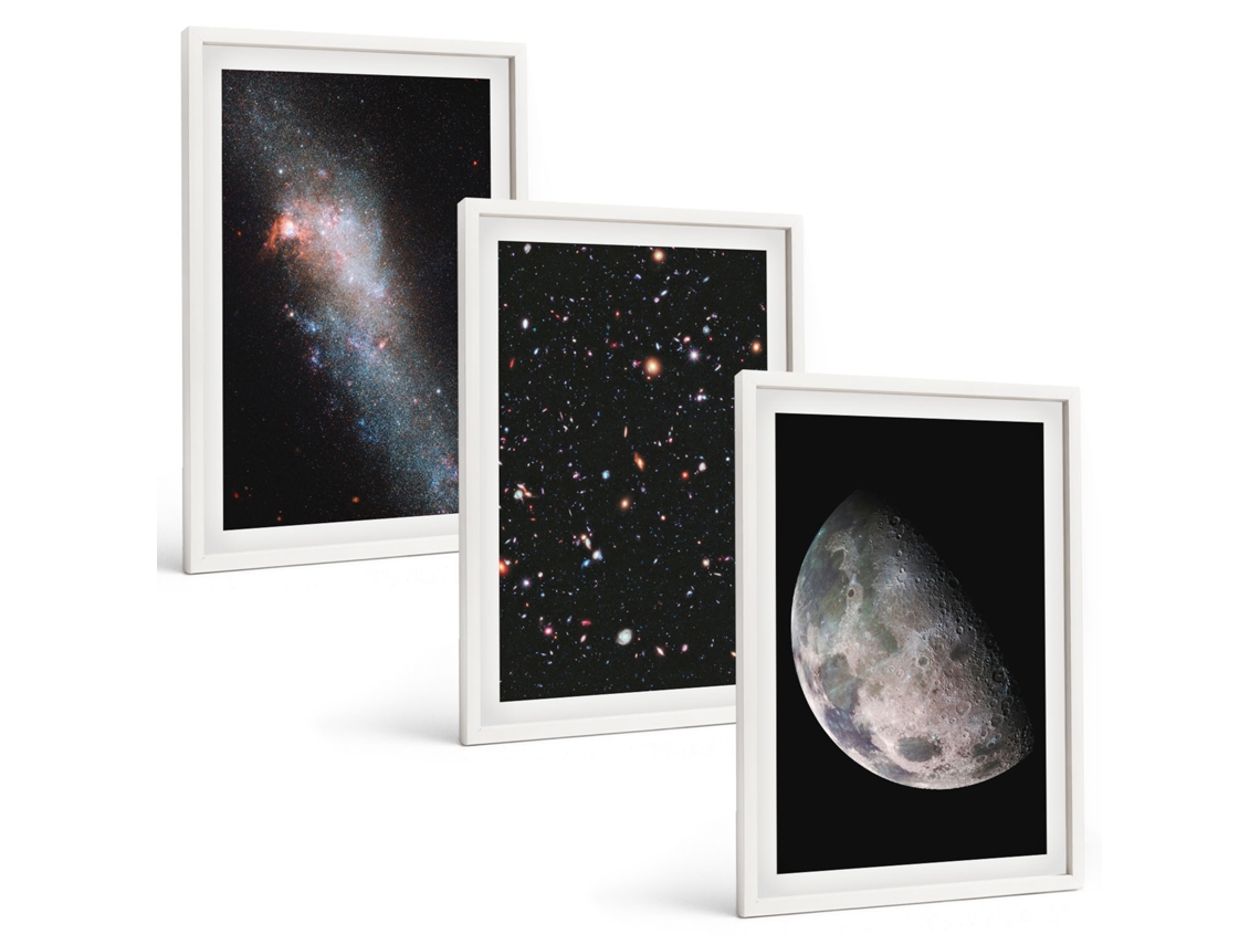 Conjunto De Pinturas Espaço, Galáxia, Estrelas E Lua Espelharte (3 Peças 40x60 Cm)