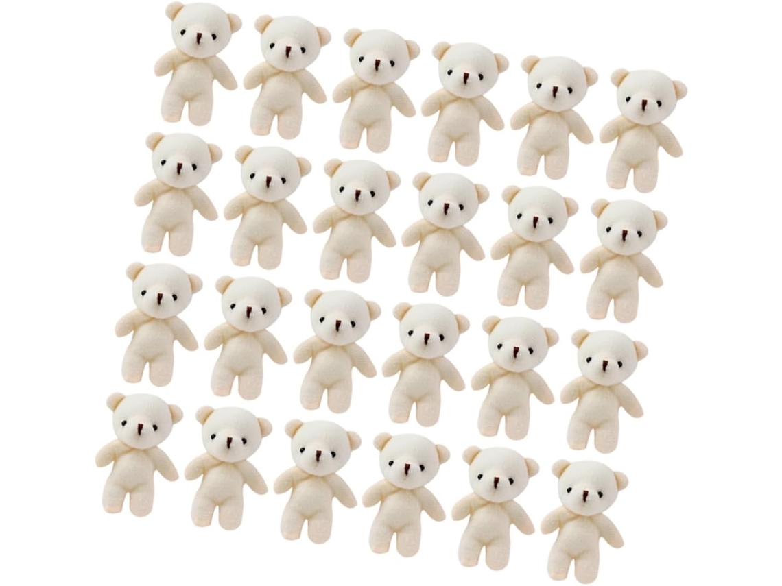 24 Mini Chaveiros De Ursinho Pelúcia Branco, Macios E Resistentes,