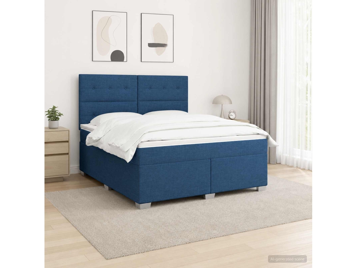 Vidaxl Cama Box Spring Com Colchão Azul 160 X 200 Cm Tecido