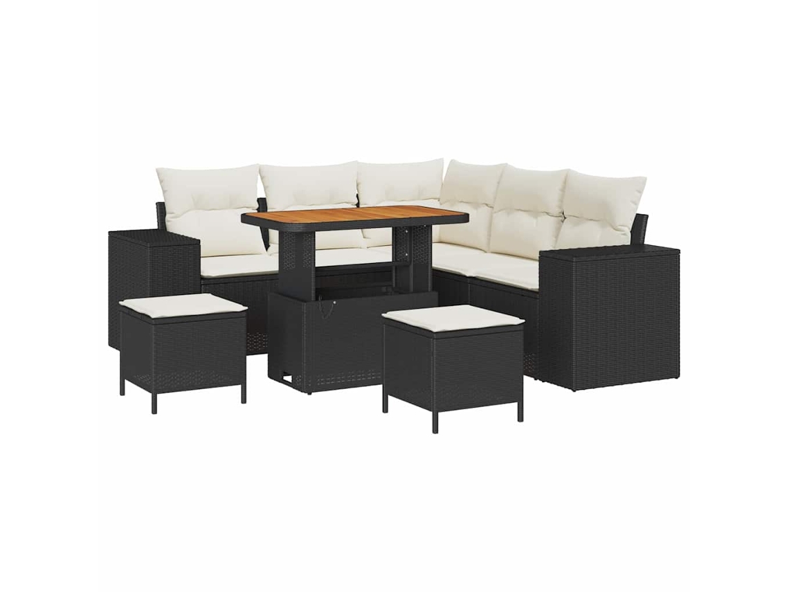 Maison Exclusive - Conjunto De Sofá De Jardim 8 Pcs Preto E Creme Vime Pe