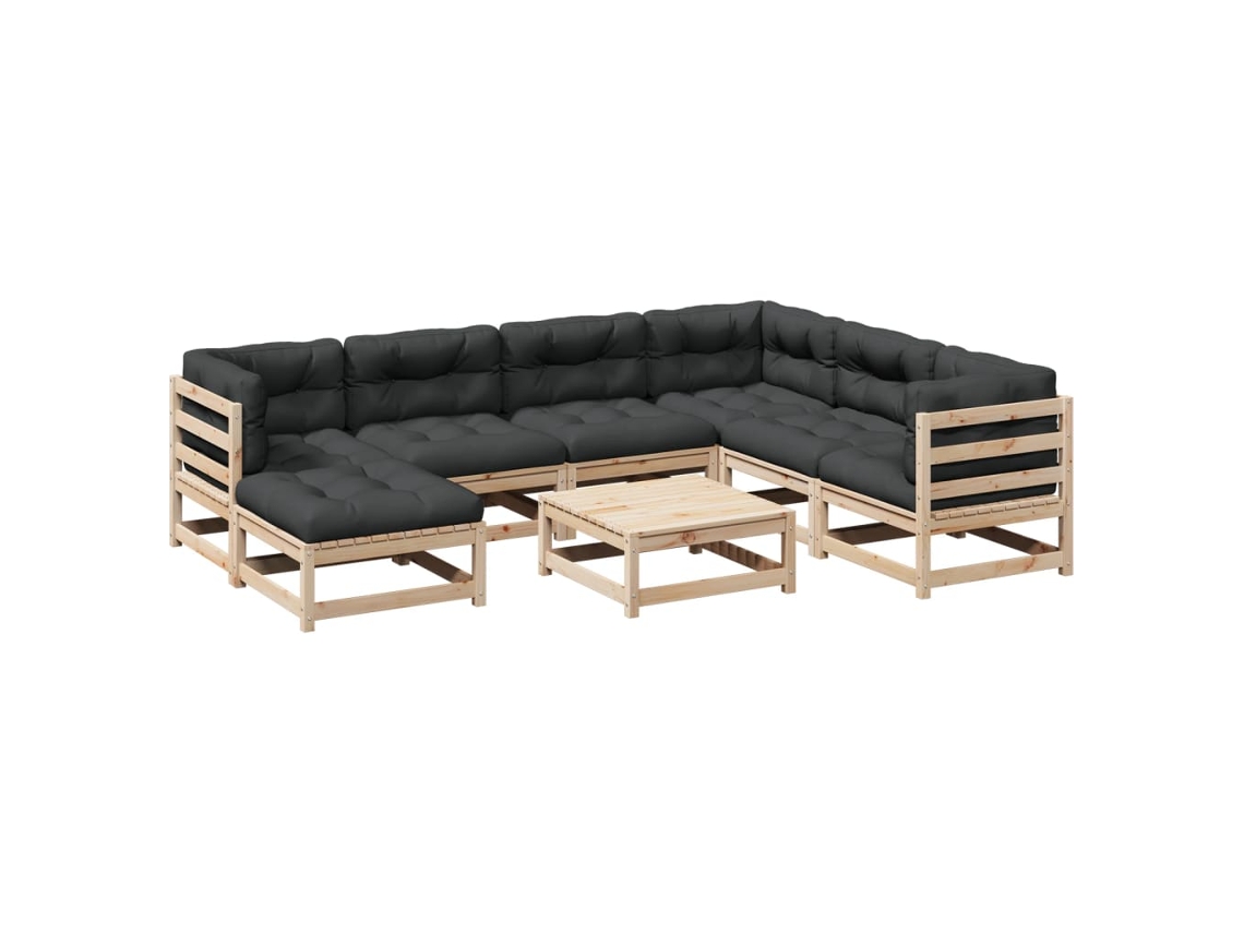 Conjunto 8 Sofás de Jardim com Almofadões Pinho VIDAXL Maciço