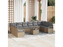 Vidaxl Conjunto De Sofás Com Almofada 11 Pcs Bege Vime Pe