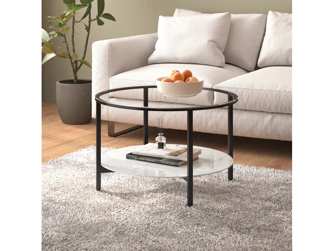 Vidaxl Mesa De Centro 70 Cm Vidro Temperado Preto E Branco Mármore