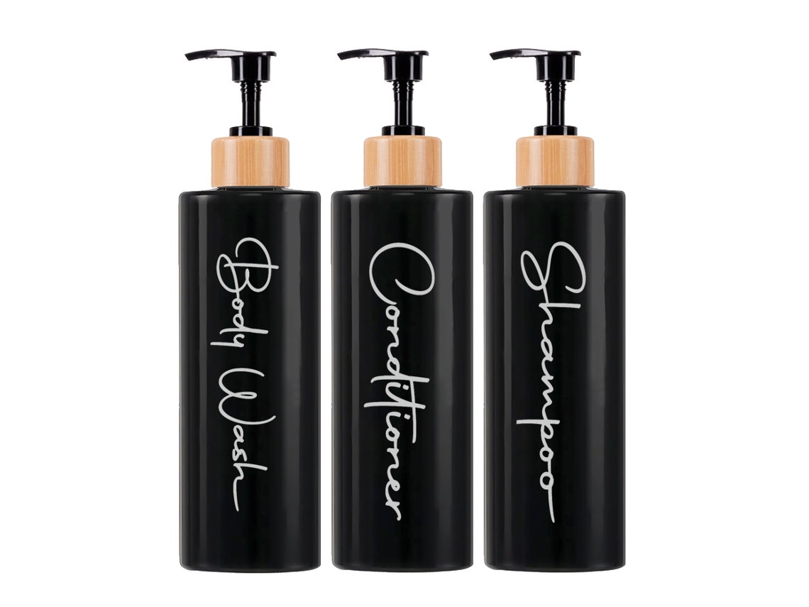 Conjunto com 3 Dispensadores Recarregáveis de Shampoo e Condicionador, 500ml Cada. MDUG (preto)
