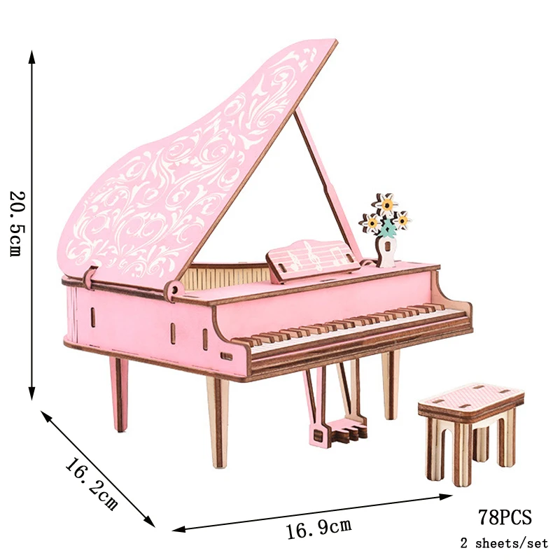 Conjunto de Quebra cabeça de Piano 3d de Madeira Modelo para Montar Faça Você Mesmo MDUG (piano)