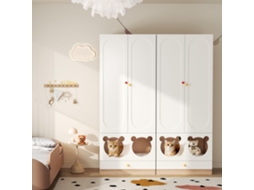 Guarda-roupa Infantil, Conjunto De 2 Peças, Cama Para Gato, Painéis Laqueados + Aglomerado, Puxadores De Cerâmica, Branco + Madeira Natural