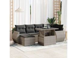 Vidaxl 7 Pcs Conjunto Sofás P/ Jardim C/ Almofadões Vime Pe Cinzento