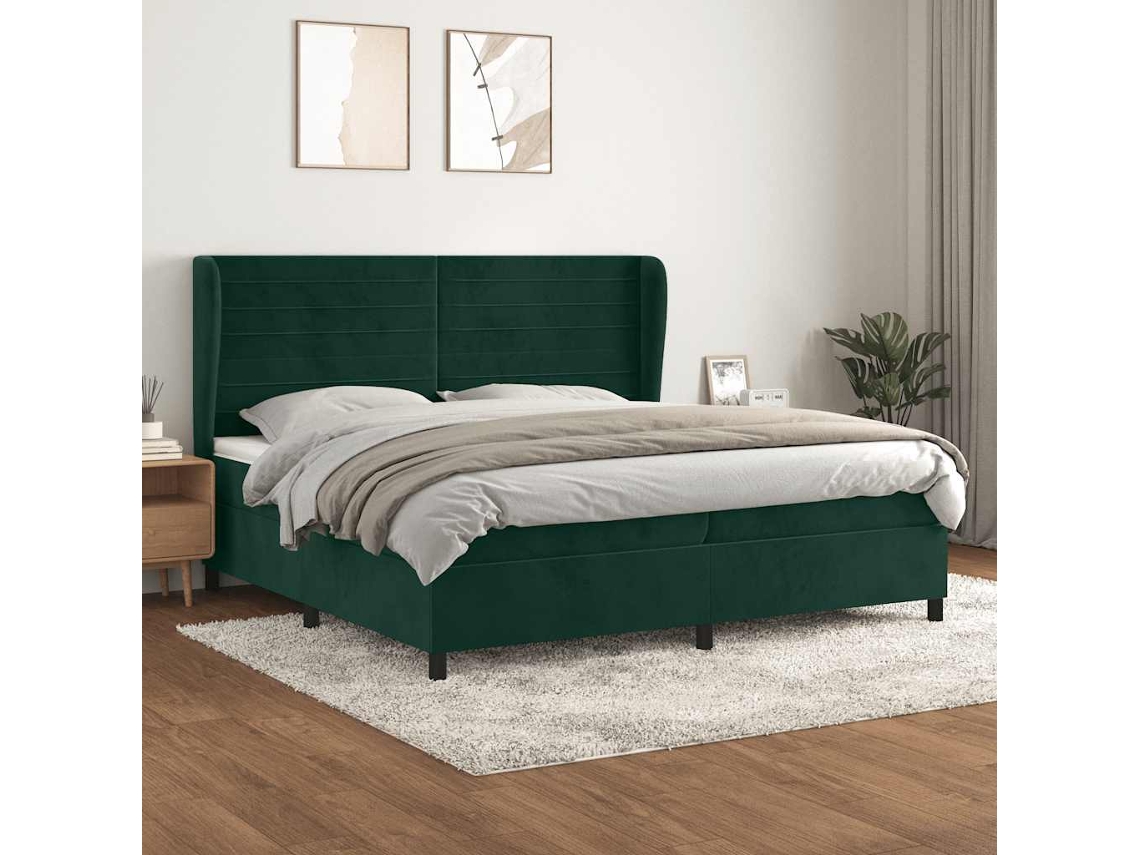 Vidaxl Cama Com Molas/colchão 200x200 Cm Veludo Verde-escuro