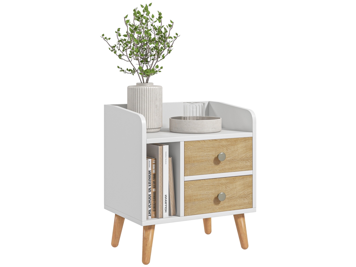 Mesa de Cabeceira Melamina de Madeira Cor Branco 43x30x49 cm Homcom
