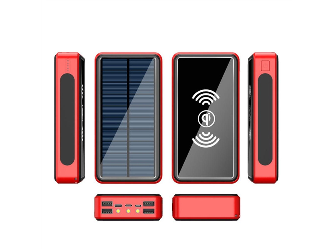 Bateria Externa Solar Com Carregamento Sem Fio E Luz Led
