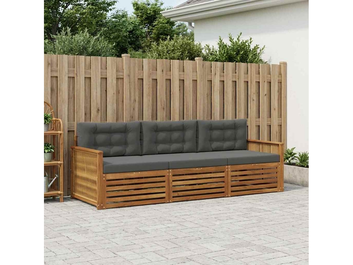 Vidaxl Conjunto De Sofás Para Exterior 3 Unid. Natural E Antracite