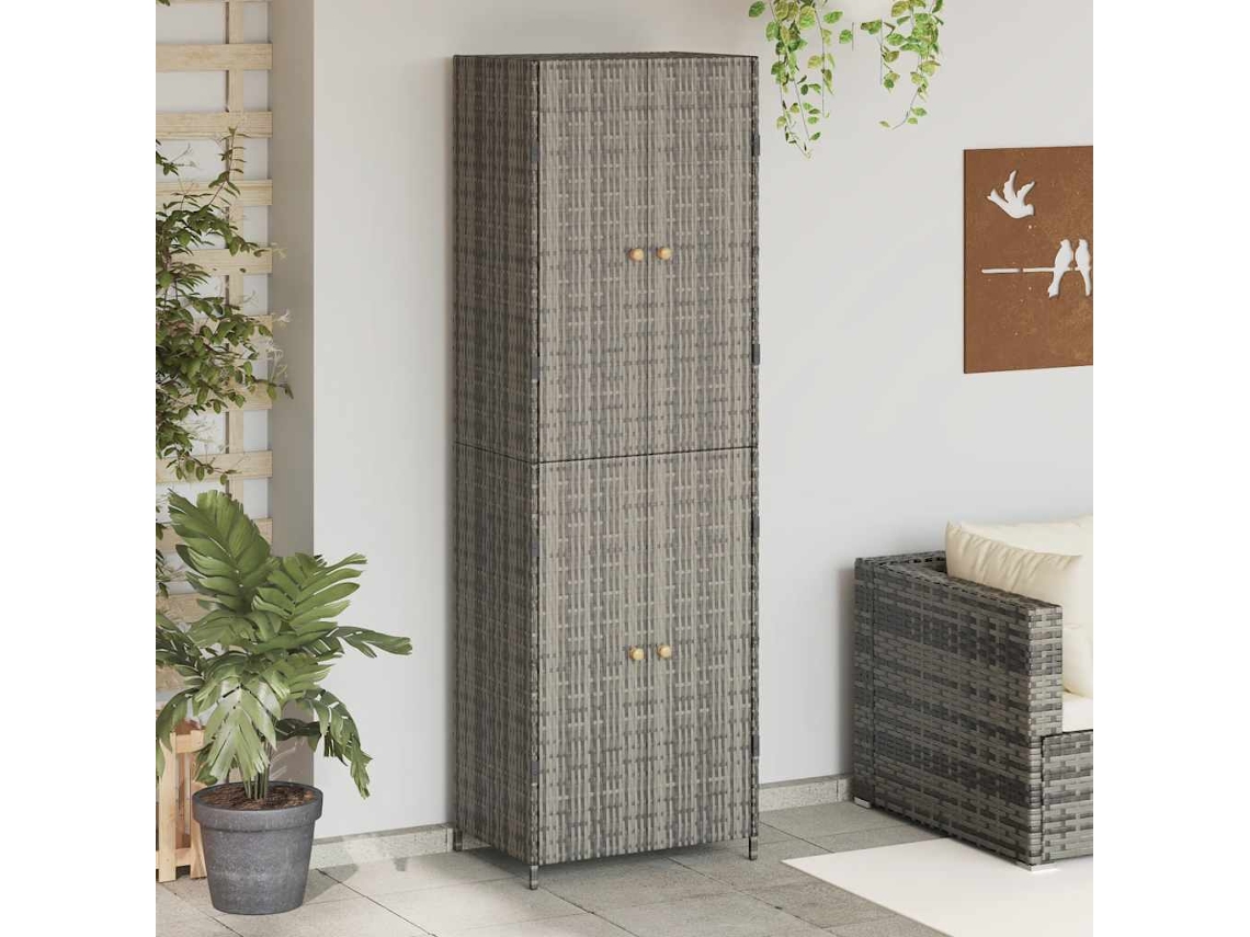 Vidaxl Armário De Arrumação P/ Jardim 59x40x180 Cm Vime Pe Cinza