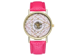 Reloj De Pulsera Analógico De Cuarzo Con Correa De Pu Estilo Rayado Para Mujer Y Hombre (rojo Rosa)