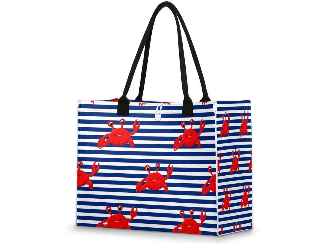 Bolsa Tropicallife Grande e Divertida com Estampa de Caranguejo Listrado para Mulheres e Meninas 42 X 17 X 33