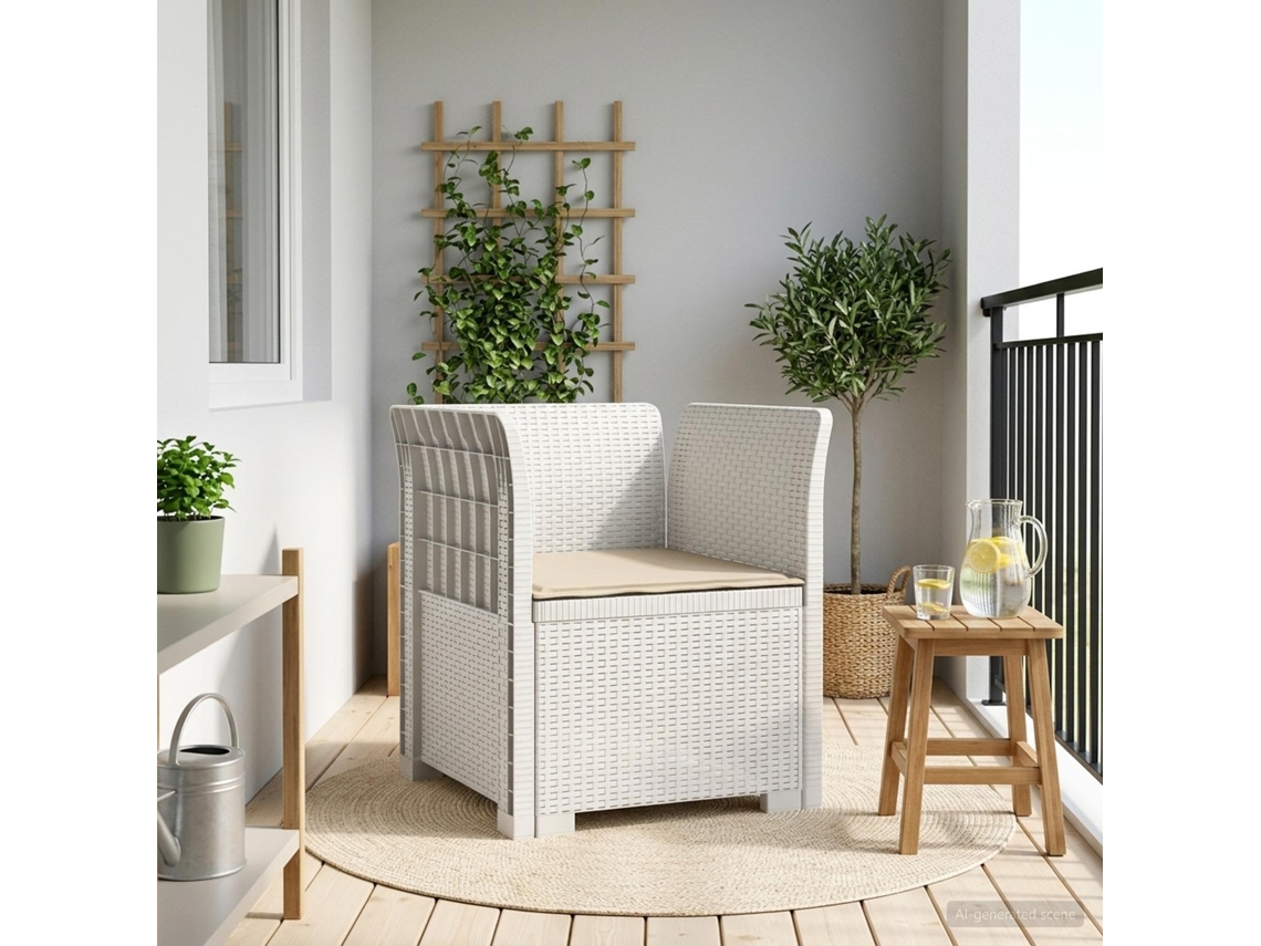 Vidaxl Poltrona 1 Lugar Com Almofada Look Rattan Pp Branco