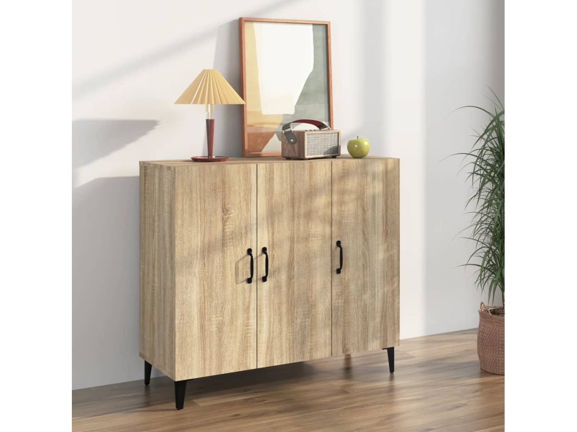 Aparador de 90x34x80 cm, madera procesada, color roble Sonoma