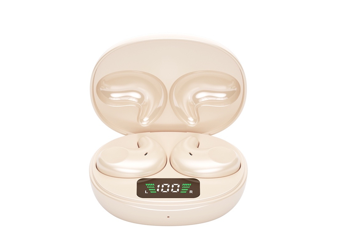 Fones de Ouvido Sem Fio para Dormir Bluetooth 5.3 com Cancelamento de Ruído Adequados para Dormir, Dirigir, Caminhar, Andar de Bicicleta JIAPEI (bege)