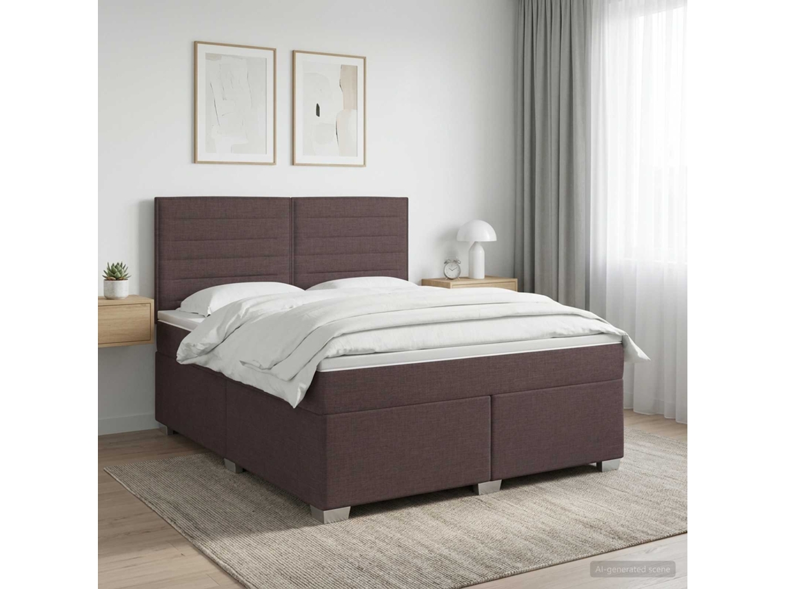 Vidaxl Cama Box Spring Com Colchão Marrom Escuro 140 X 190 Cm Tecido