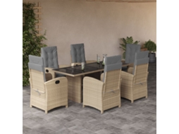 Vidaxl 7 Pcs Conj. Jantar Jardim C/ Almofadões Vime Pe Bege Misturado