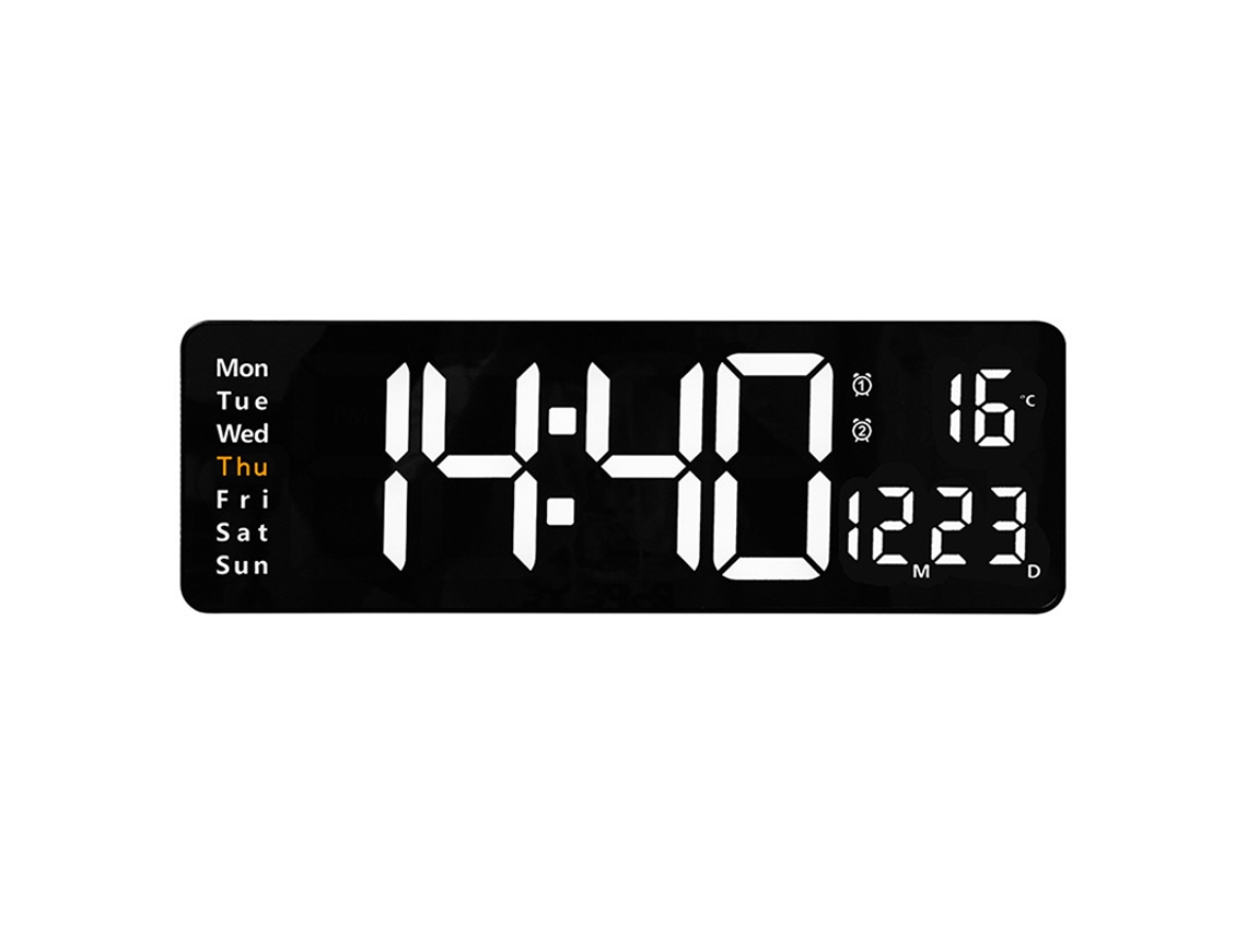 Relógio De Parede Digital Led Eletrônico Com Controle Remoto, Temperatura E Data, Branco.