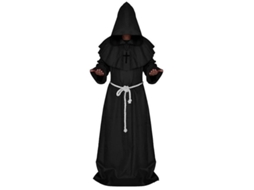 2026 roupa de Cosplay de Monge Medieval com Capuz para Homem Festa Halloween Carnaval M Negro