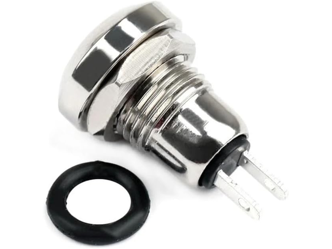 1 pequeno botão de pressão redondo de metal de 8 mm com ponta serrilhada, que funciona como botão para conectar, desconectar e abrir.