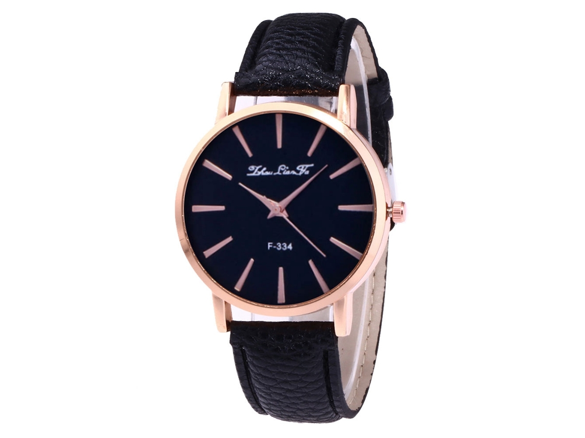 Relógio de Pulso Feminino de Quartzo com Pulseira de Couro Pu Estilo Simples e Dial Redondo Preto