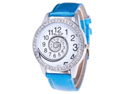 Reloj De Mujer De Cuero Pu Zhoulianfa Con Cristales, Dial Redondo, Cuarzo, Azul