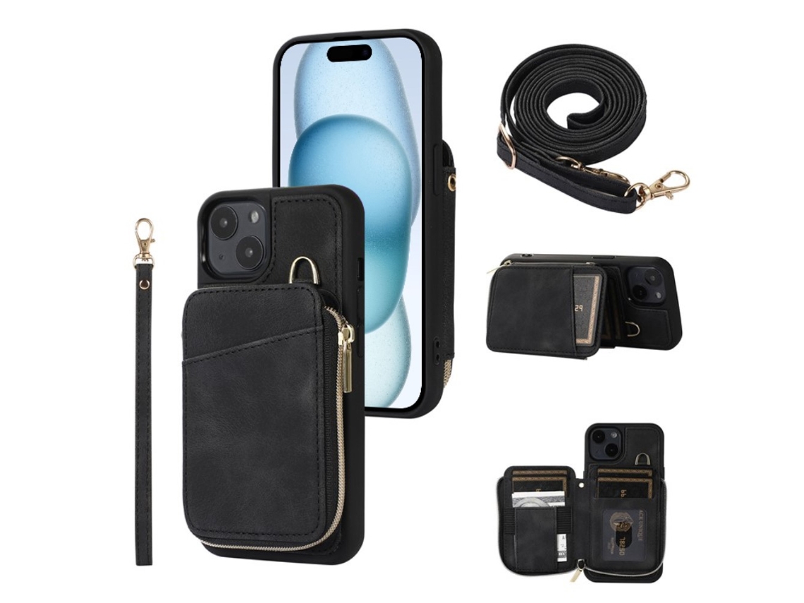 Capa Para Iphone 15 Plus Pele Sintética Preto