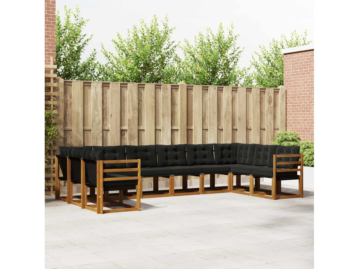 Vidaxl Conjunto De Sofás Para Exterior 10 Unid. Natural E Preto