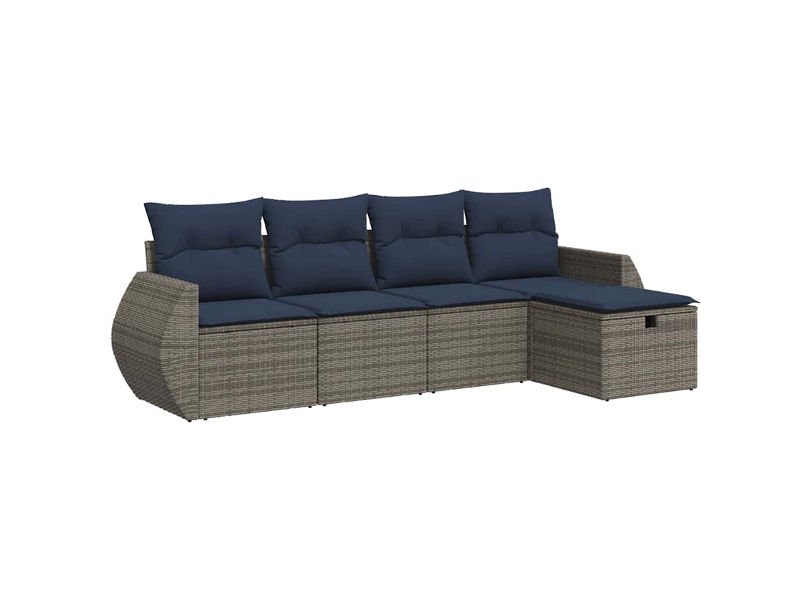 Conjunto de 5 Sofás de Jardim com Almofadões Vime Pe Cinzento MAISON EXCLUSIVE (5 pcs)
