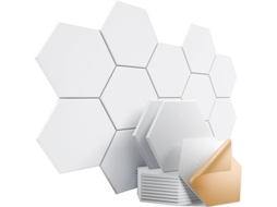 Painéis Acústicos CHRUI Espuma Poliéster Hexag Isolamento 30x26cm 12 Un (branco)