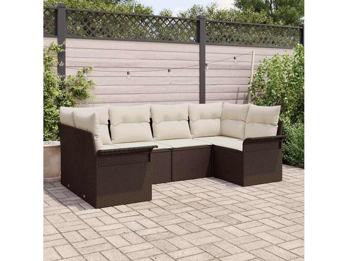 Vidaxl Conjunto De Sofá De Jardim 6 Unid. Castanho Vime Pe