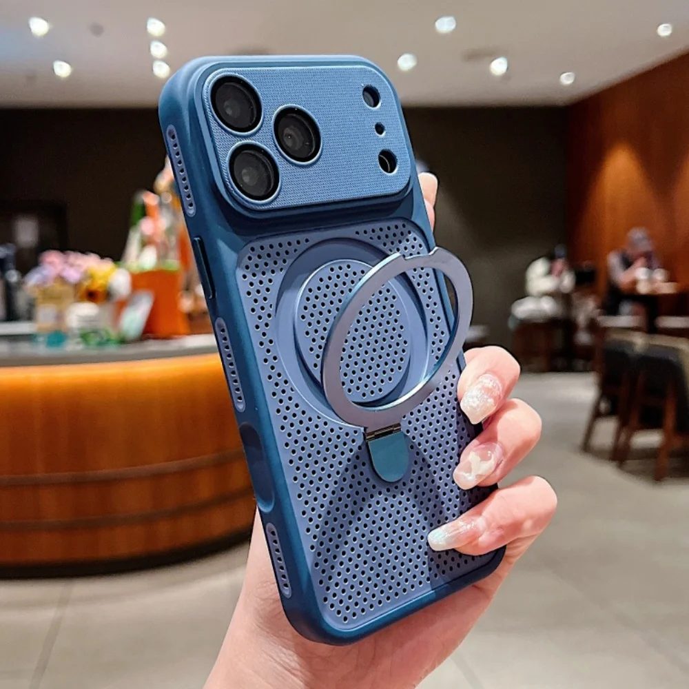 Capa Magsafe Para Iphone 16 Pro (azul), Com Suporte, Respirável E Dissipadora De Calor, Com Suporte Magnético.