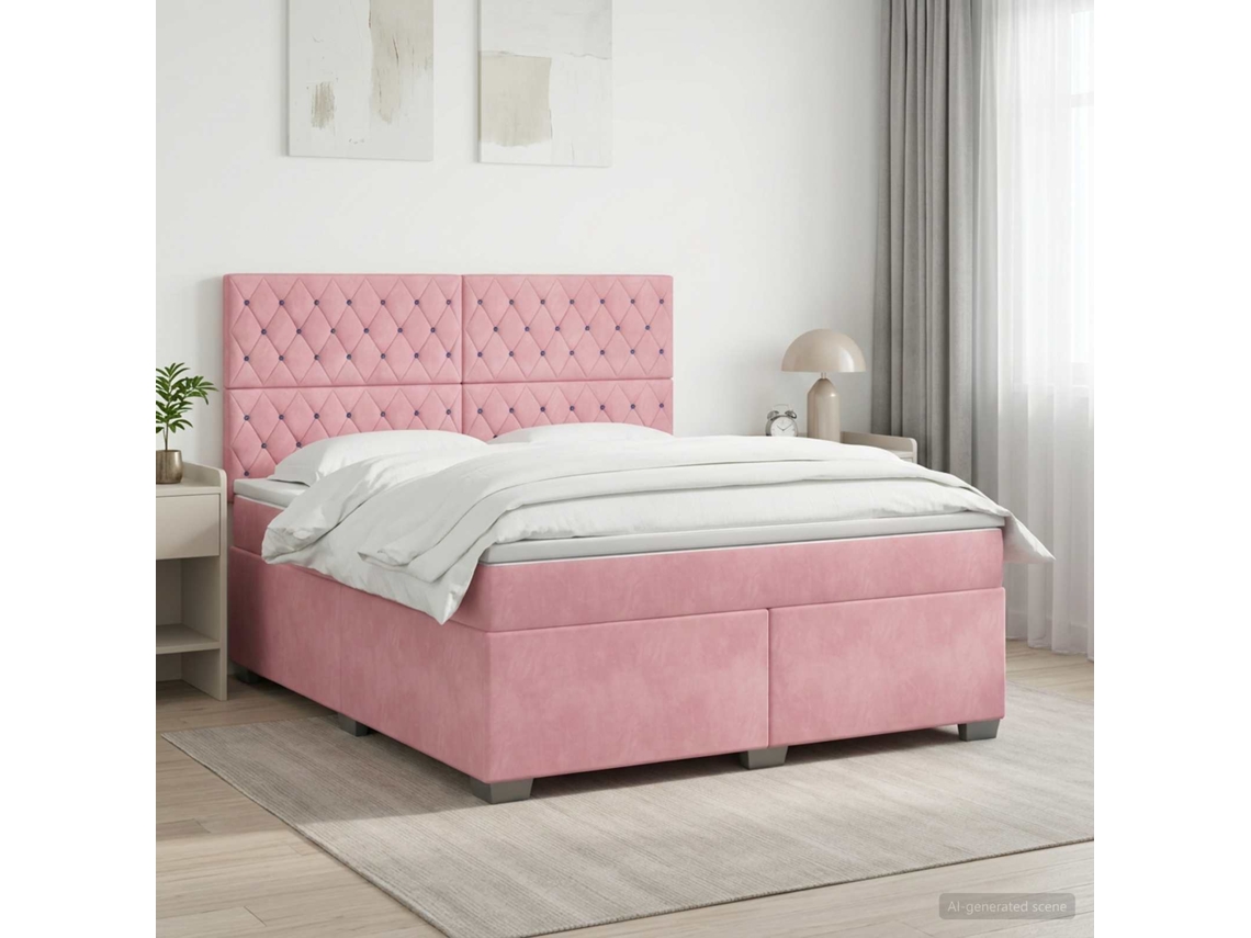 Vidaxl Cama Box Spring Com Colchão Rosa 140 X 200 Cm Veludo