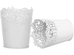 Conjunto De 2 Baldes Florais Em Ferro Perfurado Branco Para Casa