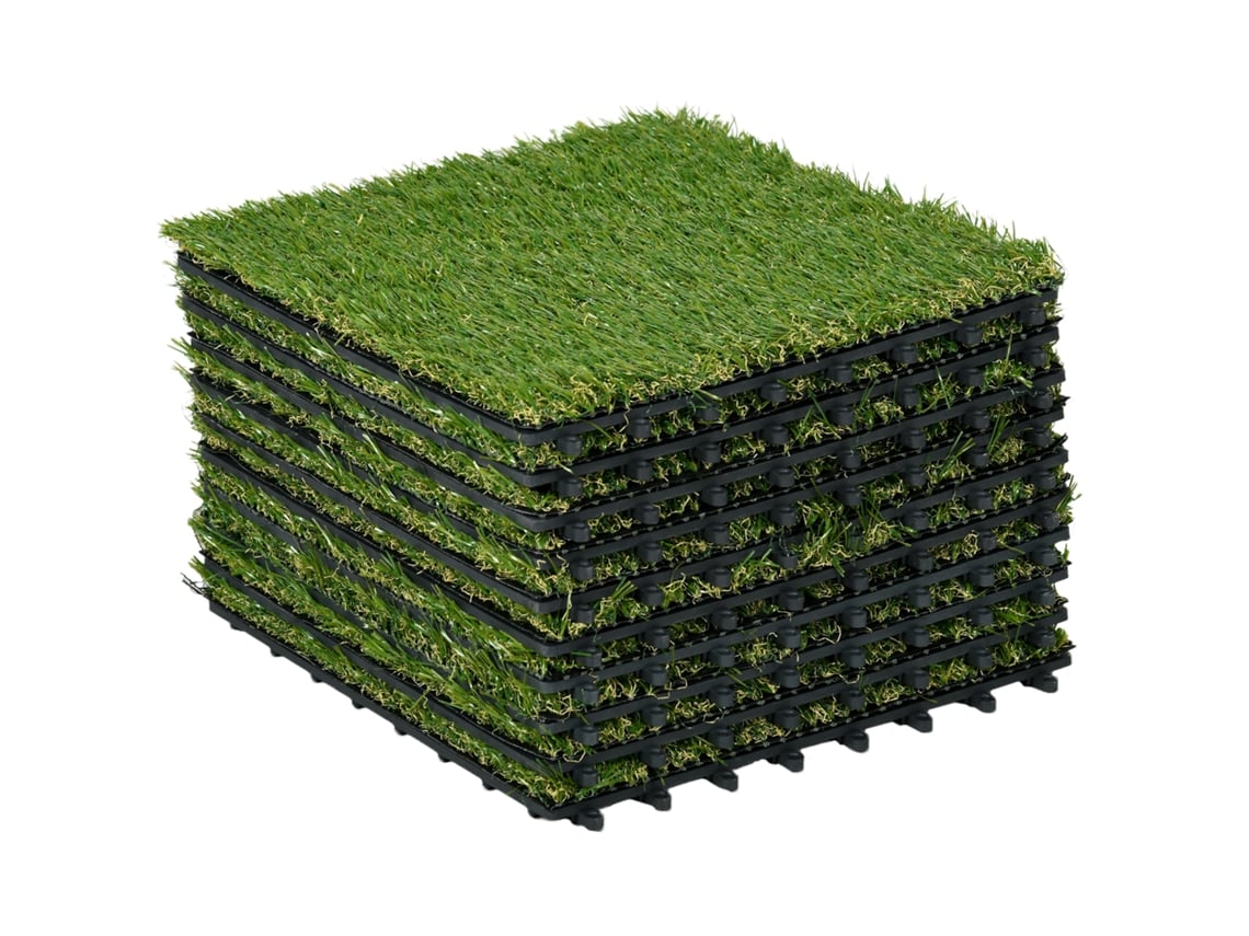 Conjunto de 10 peças de grama artificial CHEZMOI, 30x30cm, realista, verde