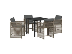 Conjunto de Jantar para Jardim 5 Pcs - Móveis para Jardim para Refeição Cinzeto Vime Pe HARLANV1