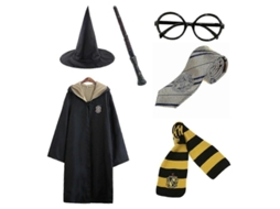 _conjunto de Traje de Bruxo Harry Potter com Capa e Acessórios Cosplay 6 Peças