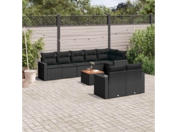 Vidaxl 9 Pcs Conjunto De Sofás P/ Jardim C/ Almofadões Vime Pe Preto